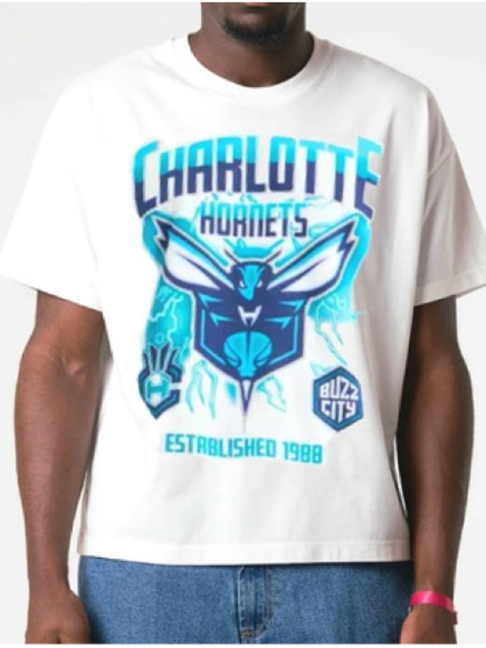 NBA Charlotte Hornets Graphic Tee - White with Teal & Navy Logo Size XL